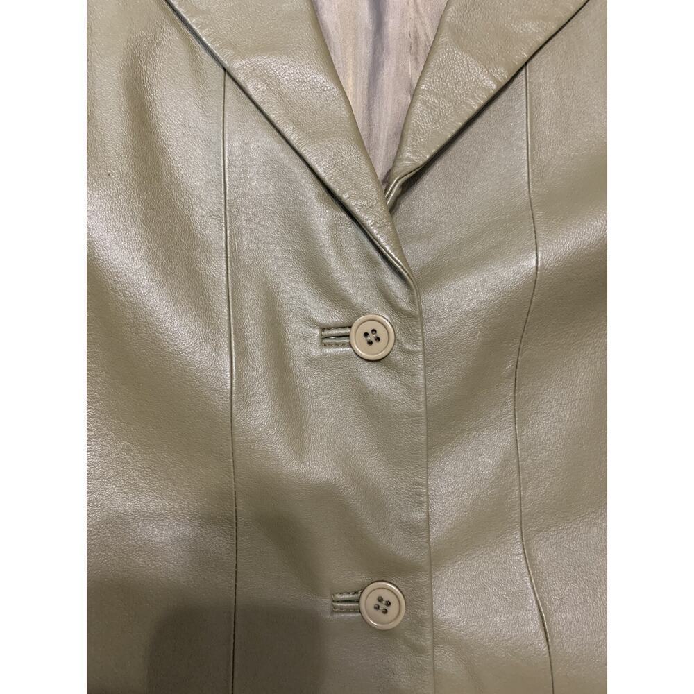 Via Accenti Women's Leather Jacket Army Green 18W Single Breasted 2 Button - Picture 9 of 10